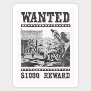 Wild West Retro Cowgirl Comic Book Wanted Poster Sticker